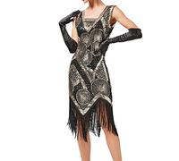 BOTCAM 1920s Vintage Dress Women's Flapper Charleston Dress Gatsby Sequins Tassels Hem Cocktail Flapper Prom Dress Evening Dress Cocktail Party Costume Dress 20s Retro Fringe Dress, gold, M