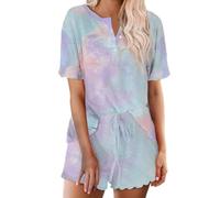 BOTCAM 2 Pack Pyjama Sets for Women, Short Sleeve Top with Shorts, Soft, Comfortable Loungewear, Sleepwear, S/XXL Pyjamas, Women's Flannel Winter, a, XXL