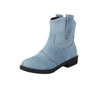 BOTCAM Ankle Boots Women's Suede Cowboy Boots Half Height Western Boots with Block Heel Medieval Boots Waterproof Short Boots Women's Boots Ankle Boots Half Boots Transition Boots, Z1 Light Blue, 9 UK