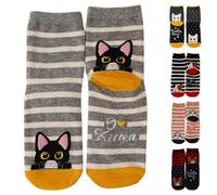 BOTCAM Cat Socks for Women Cute Animal Socks Novelty Funny Crew Socks Women Girls Soft Cotton Quarter Socks 5 Pairs Socks Men 11-14, black, One Size
