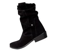 BOTCAM Half Boots Women's Suede Cowboy Boots Half Height Comfortable Short Boots Ankle Boots Slip On Boots With Zip Ankle Boots Transition Boots Western Boots Winter Boots, Black (black 2), 5 UK