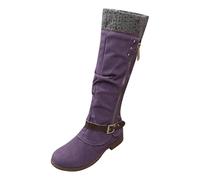 BOTCAM High Boots Women's Black Long Shaft Boots Lace-Up Boots with Zip Vintage Winter Boots Long Shaft Boots Flat Large Sizes Chelsea Boots Western Boots Knee High Boots, purple, 8