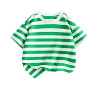 BOTCAM Kids Short Sleeve Stand Collar Striped Casual Night Out T Shirt for Girls Baby Tie, Green, 11-12 Jahre
