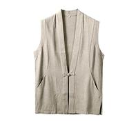 BOTCAM Linen Vest Men's Lightweight Vintage Vest Flax Fashion Strip Suit Vests Men's Casual Sleeveless Sporty Vest - Breathable Quick-Dry Men's Vests Plain Black Grey Vest M-4XL, Khaki50, L