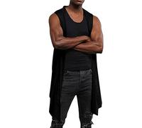 BOTCAM Men Draped Cardigan Long Hooded Sleeveless Cardigan with Pockets Long Cloak with Hood (Black, S)