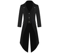 BOTCAM Men's Coat Tailcoat Jacket Gothic Frock Coat Costume Praty Outwear Wool Trench Coat (Black, XL)