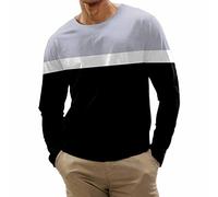 BOTCAM Mens Fashion Casual Sports Striped Stitching Digital Printing Round Neck T Shirt Long Sleeve Top Men's Long Sleeve Shirt Black