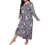 BOTCAM Plain T-Shirt Butterfly Heart Leopard Print Oversized Shoulder Long Nightdress Dress Plus Size Dress Mini Dress 46, purple, XL