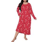 BOTCAM Plus Size Casual Sleep Dress Women's Plus Cute Christmas Print Long Sleeve Round Neck Loose Nightdress Women's Nightdresses