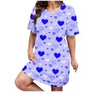 BOTCAM Plus Size Casual Sleep Dress Women's Plus Heart Print Short Sleeve Round Neck Medium Loose Nightdress Nightdress Nightdress Women's Silk, blue, 5XL
