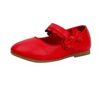 BOTCAM Princess Shoes Girls Mary Jane Strap Flat Shoes Ballet Flats with Bow Beads Easy to Put On Foldable Girls Shoes Non-Slip School Shoes Children's Shoes for Wedding, Party, Z Red1, 10 UK Child