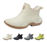 BOTCAM Wellington Boots Women's Men's Half Height Rain Shoes Rain Boots Garden Boots Waterproof Shoes Rubber Ankle Boots Rubber Shoes Summer Short Stable Shoes Garden Shoes, beige, 5 UK