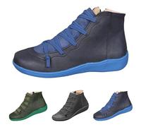 BOTCAM Women's Autumn Winter Lace-Up Boots Flat Ankle Boots Made of PU Leather Short Boots Vintage Women Leather Shoes Mid-Height Medieval Boots Cowboy Boots Women's Boots Slip On Boots, blue, 10 UK