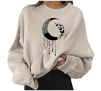 BOTCAM Women's Long Sleeve Hoodie Loose Hoodie Autumn Winter Warm Print Sun Moon Jumper Outwear Sweatshirt Pullover Blouse Tops Casual Tops for Women Long Sleeve Shirts Woman College Jacket, beige,