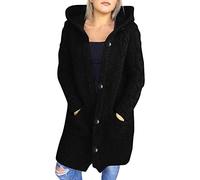 BOTCAM Women's Plain Long Cardigan with Hood and Pockets Long Sleeve Open Shape Hooded Cardigan Made of Fine Knit Warm Thick Chunky Knit Jumper Winter Hoodie Women Knitted Jumper, black, XL
