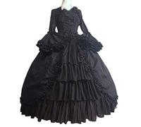 BOTCAM Women's Plus Size Victorian Gothic Lace Dress - Floor Length, Multilayer Lace, Asymmetric Neck, High Waist, Lace-up Closure, A-line Silhouette, Long Sleeve, Black and Red, Halloween, Christmas