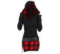 BOTCAM Women's Pullover Dress with Hood, Autumn Dress Pullover Dress Hoodie Colour Block Slim Casual Long Sleeve Mini Dress Tight Knitted Dress Autumn Winter Women Bodycon Gothic Winter Dress, red,