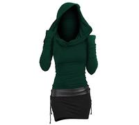 BOTCAM Women's Pullover Dress with Hood, Autumn Dress Pullover Dress Hoodie Colour Block Slim Casual Long Sleeve Mini Dress Tight Knitted Dress Autumn Winter Women Bodycon Gothic Winter Dress, Green,