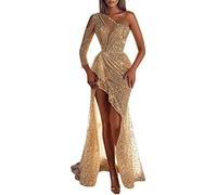 BOTCAM Women's Sequin Cocktail Dress One Shoulder Dress Women's Glitter Evening Dress for Wedding Party Dress High Split Evening Dresses Sexy Maxi Dresses Gold Elegant Bridesmaid Dress Wedding Dresses