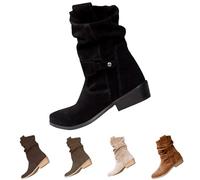 BOTCAM Women's Suede Boots Elegant Ankle Boots Cowboy Boots with Zip Autumn Retro Western Boots Half Height Comfortable Half Boots Short Boots Winter Boots Transition Boots Women's Boots, Black (black