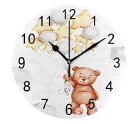 Botell Wall Clock for Living Room Decor Cute Teddy Bear Star Round Balloon Hanging Round Desk Clocks Bathroom Kitchen Office