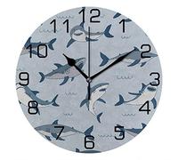 Botell Wall Clock Round PVC Digital Silent Lightweight Circle Hanging Clock Shark Sea Animal Wild Bedroom Office Decor 9.8 inch