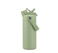 Botella de Agua de Acero Inoxidable con Aislamiento de Doble Pared, Boca Ancha y pajia,de 14 oz, Interior de Cerámica, para Viajes,escuela,deportes,actividades al aire libre,senderismo, (1, Verde)