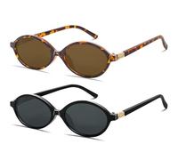 BOTEN Retro Oval Sunglasses for Women Men Small 90s Sun Glasses Trendy Round Shades Cute Designer Sunnies, 2 Pack Tortoise Frame/Brown Lens+black Frame/Grey Lens, S