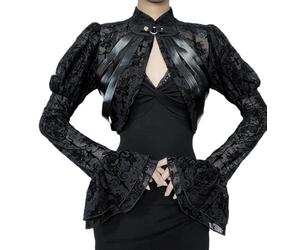 Botenwall Gothic Crop Top Lace Up Sheer Bolero Shrugs Punk Y2k Cover Up Grunge Bell Sleeve Victorian Rave Blouse Cardigan, Black, L