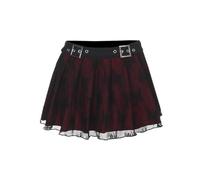 Botenwall Women's Gothic Pleated Sheer Black Mini Skirts High Waisted Y2k Flowy Punk Short Skirts, Red, M