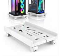 BOTEWO White PC Stand with Wheels: Computer PC Tower Stand Adjustable CPU Holder Trolley Under Desk Universal for Home Office Desk