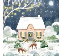 Both Of You Christmas Card - Deer and Snowy Cottage - Artistic Festive Design - Special Finish - Made in the UK - Eco-Friendly