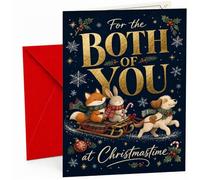 Both of You Christmas Card, Dog Pulling Sled Fox & Rabbit