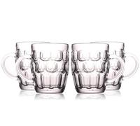 BothEarn British Dimpled Beer Mug Set of 4 - Heavy Pub Glass with Thick Handle - Stein Cup for Beer Lover in Home Party BBQ, 1 Pint