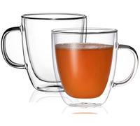 BothEarn Large Clear Coffee Mug Set of 2-19 Ounce (560 ml) Bistro Double Wall Jumbo Mug with Large Handle - Great for Latte, Cappuccino and Juice, BE026