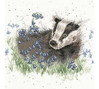 Bothy Threads Wrendale Counted Cross Stitch Bluebell Wood Badger 14 Count Aida, Embroidery Thread, 26cm x 26cm
