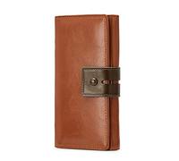 Botimmy Purses for Women RFID Blocking PU Vegan Leather Wallet Credit Card Holder Ladies Bifold Large Capacity Long Purse Brown