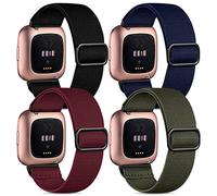 BOTNUW 4 Pack Elastic Bands Compatible with Fitbit Versa 2 /Versa, Soft Loop Nylon Adjustable Stretchy Replacement Straps for Women Men (Black) +