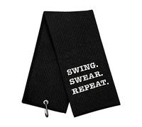 botogift Funny Golf Towel, Swing Swear Repeat, Golf Gifts for Men - Golf Accessories for Men, Embroidered Golf Towels for Golf Bags with Clip, Black