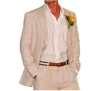 Botong 2 PC Linen Wedding Suits for Men Peak Lapel Prom Suit Regular Fit Groom Tuxedos Summer Beach Suit Casual Wear Beige 46 Chest / 40 Waist