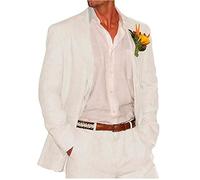 Botong 2 PC Linen Wedding Suits for Men Peak Lapel Prom Suit Regular Fit Groom Tuxedos Summer Beach Suit Casual Wear White 48 Chest / 42 Waist