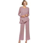 Botong 3 PC Chiffon Mother of The Bride Pants Suit Dressy Pantsuit for Women Wedding Guest Outfit Dusty Pink 14
