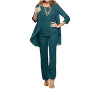 Botong 3 PC Chiffon Mother of the Bride Pants Suits Wedding Guest Outfit Formal Evening Dress Wedding Party Outfit Teal UK16