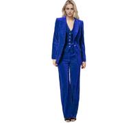 Botong 3 PC Womens Velvet Suit One Button Office Work Outfit Womens Pants Suit Prom Tuxedos, Royal Blue, Large