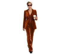 Botong 3 Pieces Velvet Suit Women Peak Lapel Office Lady Suit One Button Blazer Vest Pants Outfit Orange