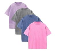 Botong 4 Pcs Men Oversized T-Shirts Heavyweight Cotton Gym Tee Vintage Acid Wash Unisex Workout T Shirts Loose Fit Purple+Grey+Blue+Pink S