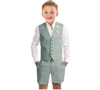 Botong Boys Linen Short Suit 2 PC Boys Summer Suit for Beach Wedding Kids Linen Suit Boys Ring Bearer Outfit Mint 6T
