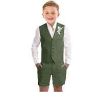Botong Boys Linen Short Suit 2 PC Boys Summer Suit for Beach Wedding Kids Linen Suit Boys Ring Bearer Outfit Dark Green 3T