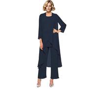 Botong Chiffon Mother of The Bride Pants Suit Set 3 PC Wedding Guest Outfit Groom Mother Outfit Navy 28