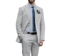 Botong Linen Suit for Men 2 PC Notch Lapel Summer Wedding Tuxedos Lightweight Prom Party Suit Light Grey 40 Chest / 34 Waist